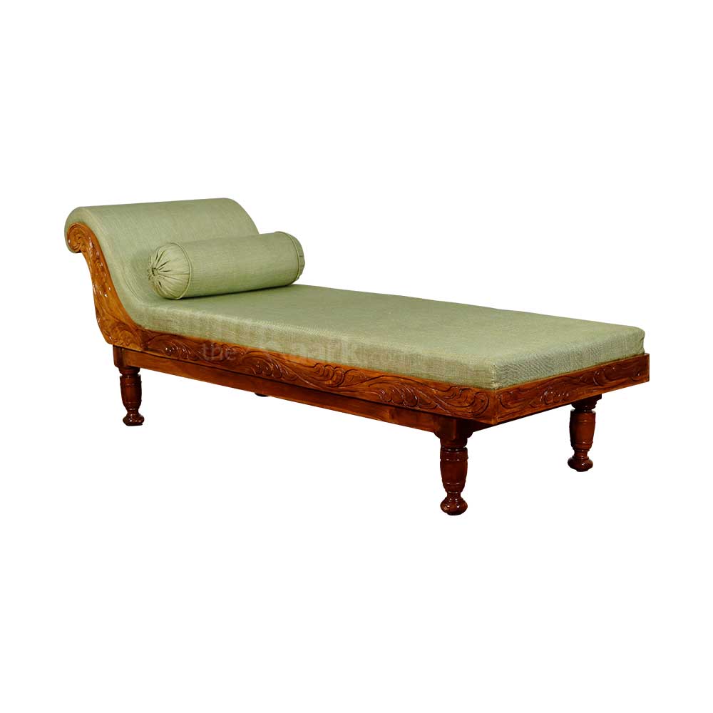 Green Plain Diwan Sofa Fabric Diwan in Online Wooden
